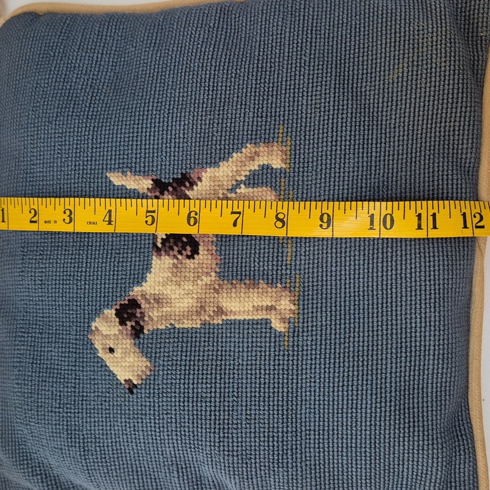 Vintage Airedale Terroir Dog Blue Needlepoint Pillow with Tassels Antique - Picture 3 of 6
